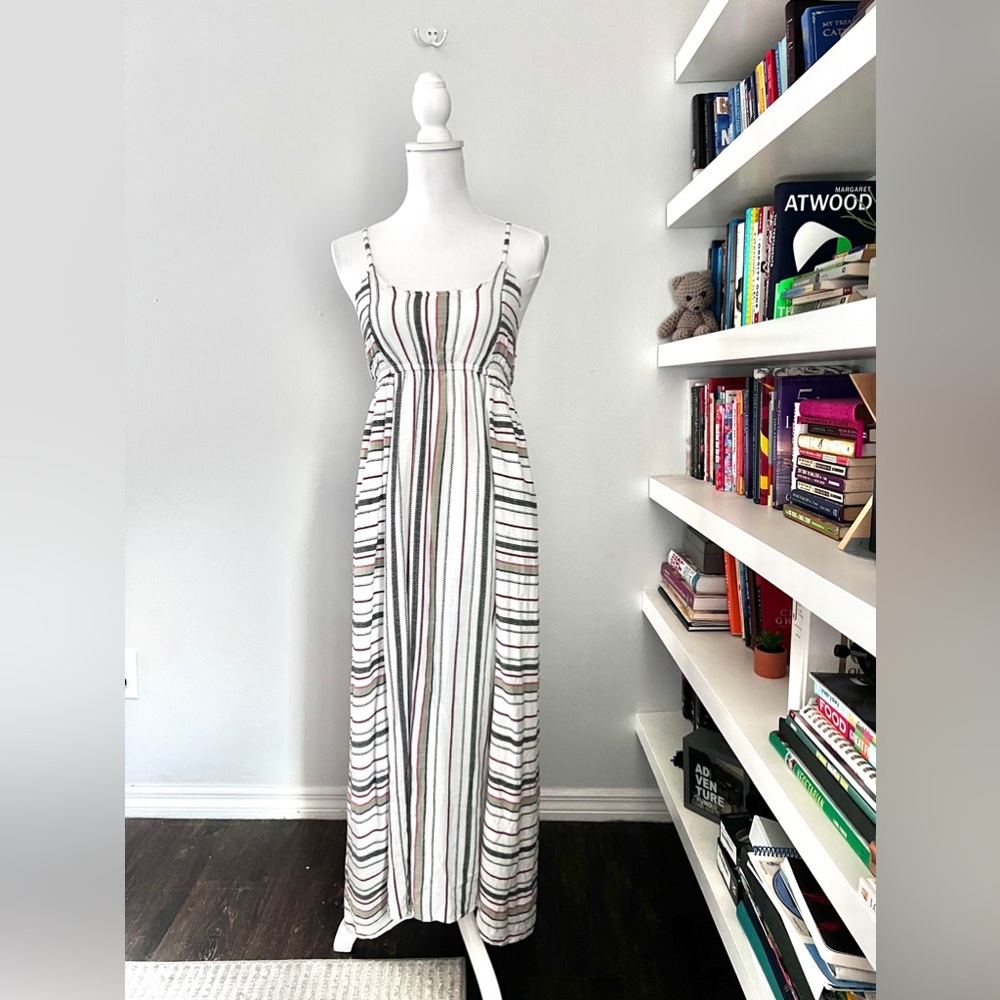 LIVERPOOL MAXI DRESS OFF WHITE STRIPED WITH SMOCKED BACK size XS